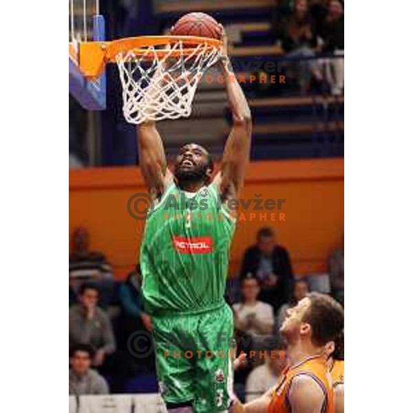 in action during semi-final of Nova KBM league basketball match between Helios Suns and Petrol Olimpija in Domzale Sports Hall, Slovenia on May 13, 2019