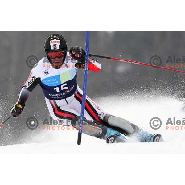 Anthony Obert skiing in first run of Europa Cup slalom in Kranjska gora, Slovenia 15.2.2008 