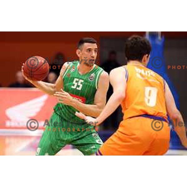Erjon Kastrati in action during semi-final of Nova KBM league basketball match between Helios Suns and Petrol Olimpija in Domzale Sports Hall, Slovenia on May 13, 2019