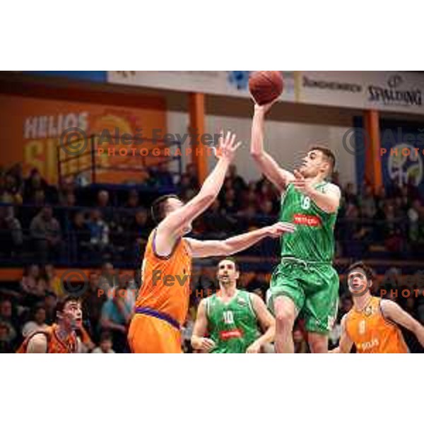 Roko Badzim in action during semi-final of Nova KBM league basketball match between Helios Suns and Petrol Olimpija in Domzale Sports Hall, Slovenia on May 13, 2019