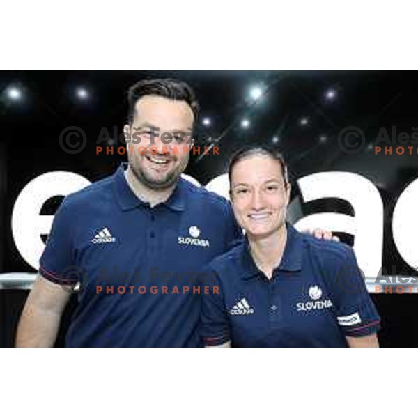 Damir Grgic and Nika Baric of Slovenia Basketball team during press conference KZS in Ljubljana on May 14, 2019