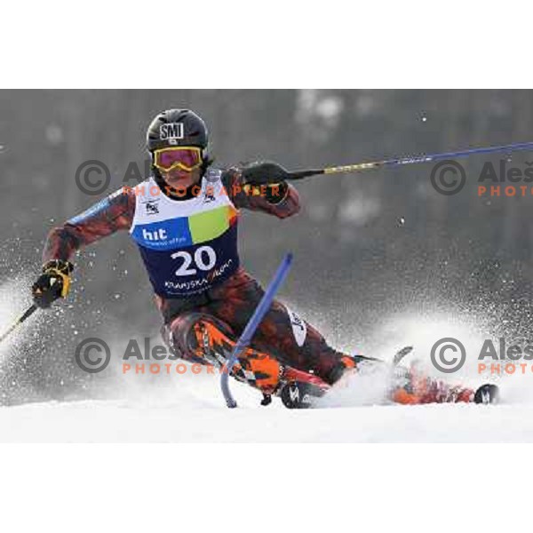 Akira Sasaki skiing in first run of Europa Cup slalom in Kranjska gora, Slovenia 15.2.2008 