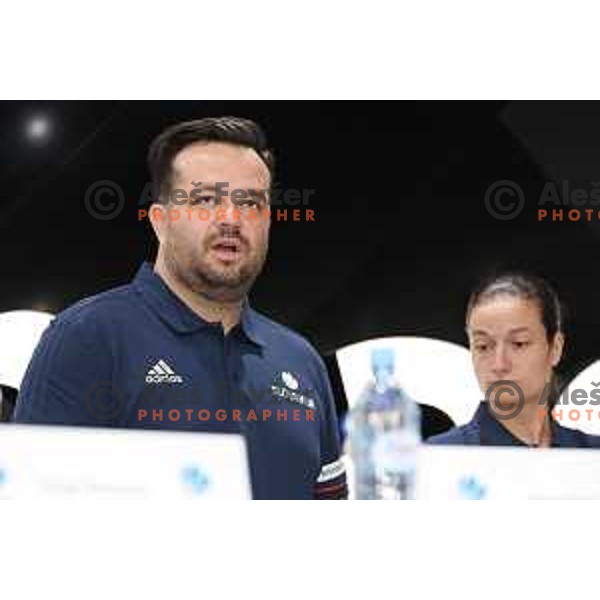Damir Grgic and Nika Baric of Slovenia Basketball team during press conference KZS in Ljubljana on May 14, 2019