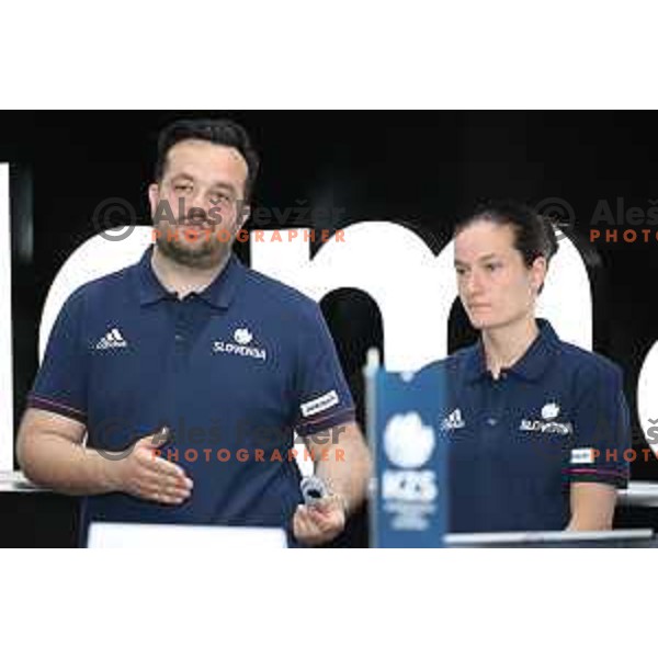 Damir Grgic and Nika Baric of Slovenia Basketball team during press conference KZS in Ljubljana on May 14, 2019