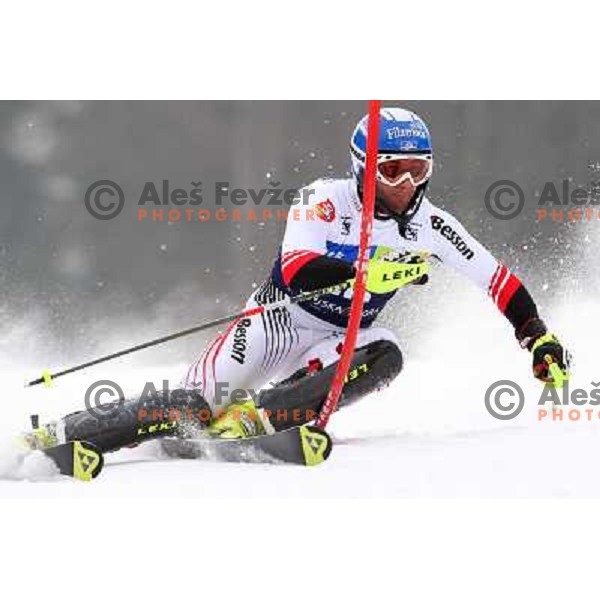 Schoerghofer skiing in first run of Europa Cup slalom in Kranjska gora, Slovenia 15.2.2008 