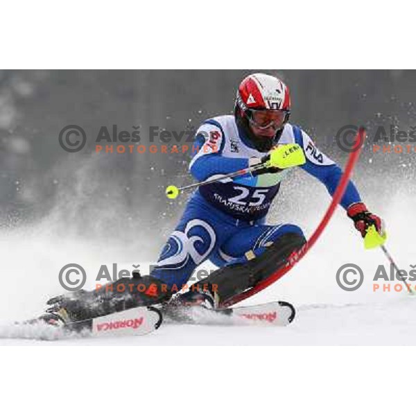 Patrick Thaler skiing in first run of Europa Cup slalom in Kranjska gora, Slovenia 15.2.2008 