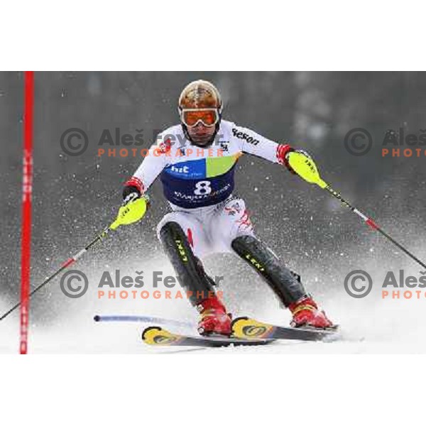 Patrick Bechter skiing in first run of Europa Cup slalom in Kranjska gora, Slovenia 15.2.2008 