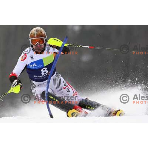 Patrick Bechter skiing in first run of Europa Cup slalom in Kranjska gora, Slovenia 15.2.2008 