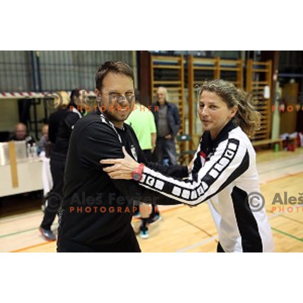 Uros bregar, head coach of Krim Mercator celebrates Slovenian National Women\'s Handball Title in Galjevica Hall, Ljubljana on May 14, 2019