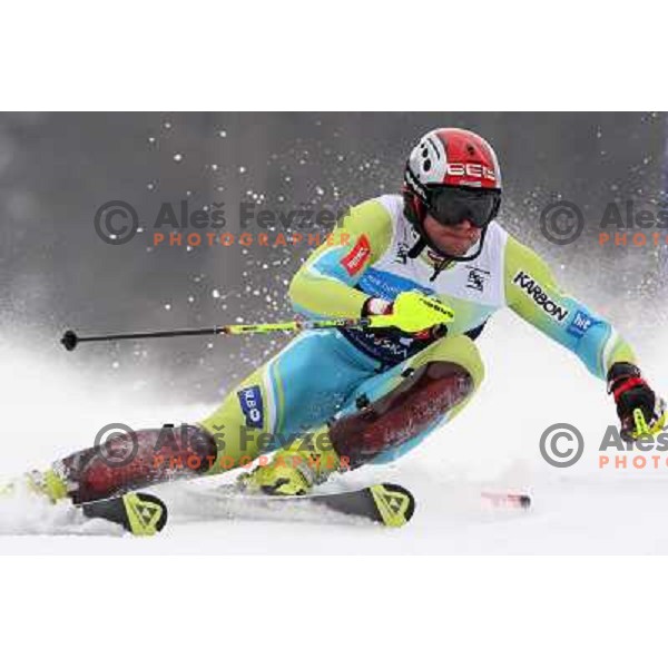 Mitja Dragsic skiing in first run of Europa Cup slalom in Kranjska gora, Slovenia 15.2.2008 