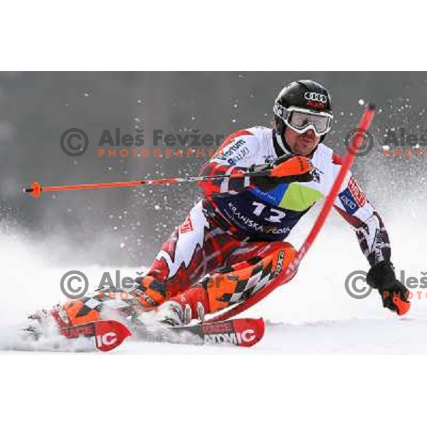 Jukka Leino skiing in first run of Europa Cup slalom in Kranjska gora, Slovenia 15.2.2008 