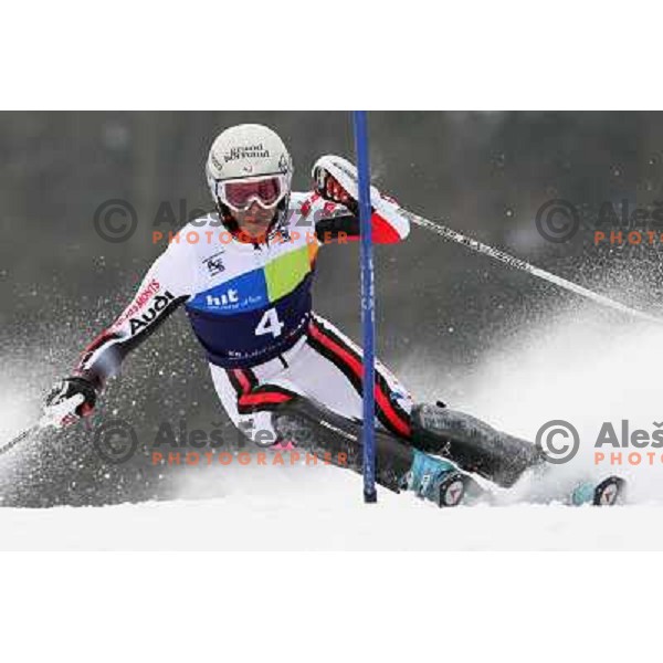 Steve Missililer skiing in first run of Europa Cup slalom in Kranjska gora, Slovenia 15.2.2008 