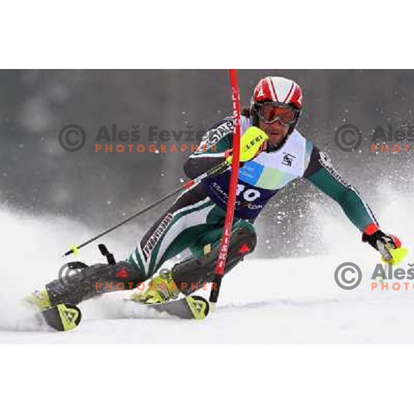 Edoardo Zardini skiing in first run of Europa Cup slalom in Kranjska gora, Slovenia 15.2.2008 