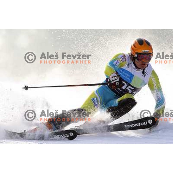 Andrej Krizaj skiing in first run of Europa Cup slalom in Kranjska gora, Slovenia 15.2.2008 