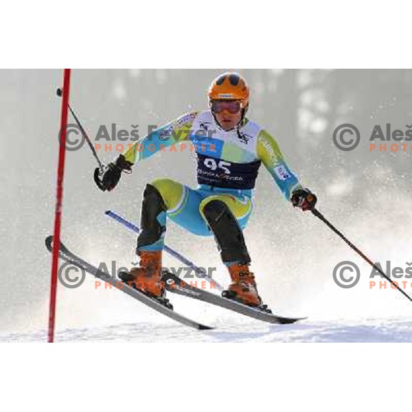 Andrej Krizaj skiing in first run of Europa Cup slalom in Kranjska gora, Slovenia 15.2.2008 