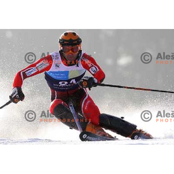 Miha Kuerner skiing in first run of Europa Cup slalom in Kranjska gora, Slovenia 15.2.2008 
