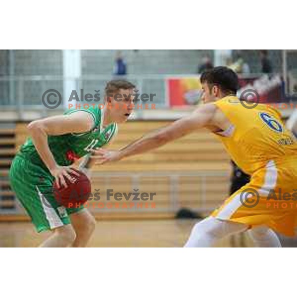 Miha Lapornik and Marjan Cakarun in action during first game in The Final of Nova KBM League basketball match between Sixt Primorska and Petrol Olimpija in Bonifika Arena,Koper, Slovenia on May 18, 2019