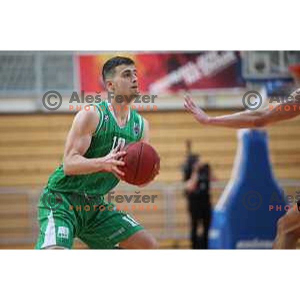 Roko Badzim in action during first game in The Final of Nova KBM League basketball match between Sixt Primorska and Petrol Olimpija in Bonifika Arena,Koper, Slovenia on May 18, 2019