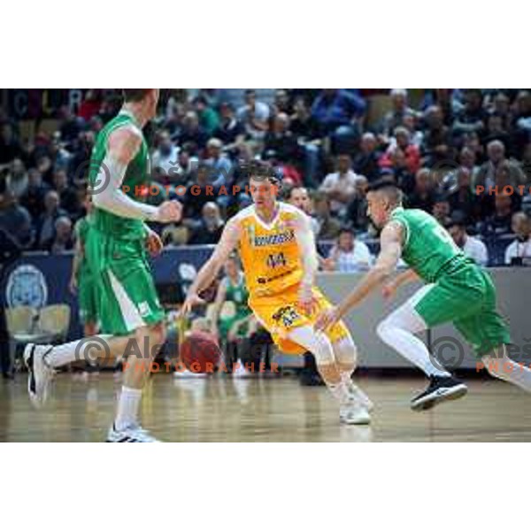 Luka Voncina in action during first game of the Final of Nova KBM League basketball match between Sixt Primorska and Petrol Olimpija in Bonifika Arena,Koper, Slovenia on May 18, 2019
