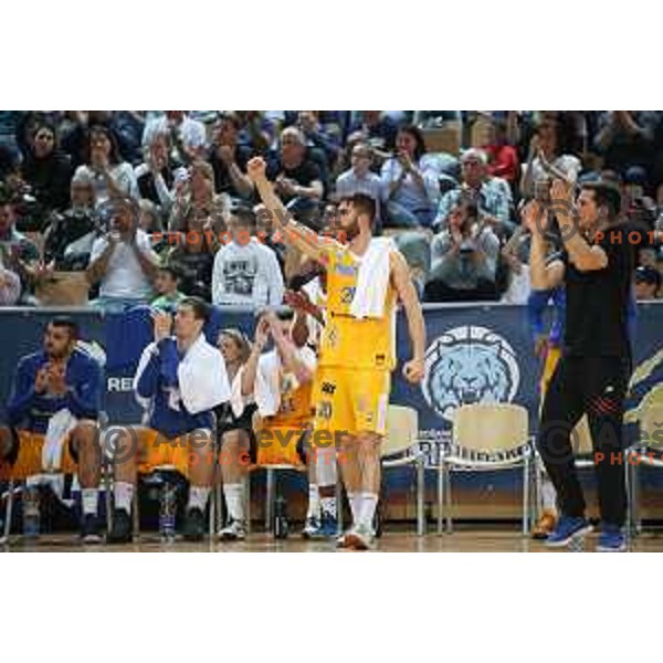 Tadej Ferme in action during first game of there Final of Nova KBM League basketball match between Sixt Primorska and Petrol Olimpija in Bonifika Arena,Koper, Slovenia on May 18, 2019