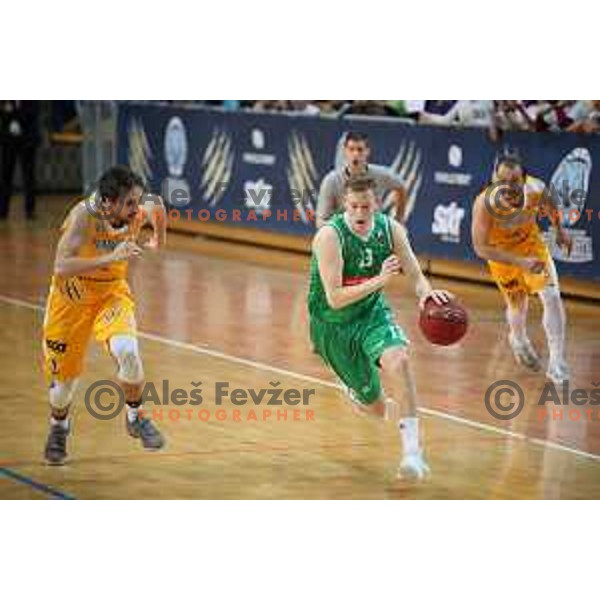 Miha Lapornik in action during first game in The Final of Nova KBM League basketball match between Sixt Primorska and Petrol Olimpija in Bonifika Arena,Koper, Slovenia on May 18, 2019