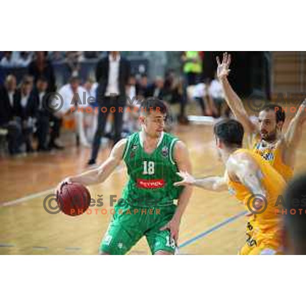 Roko Badzim in action during first game in The Final of Nova KBM League basketball match between Sixt Primorska and Petrol Olimpija in Bonifika Arena,Koper, Slovenia on May 18, 2019