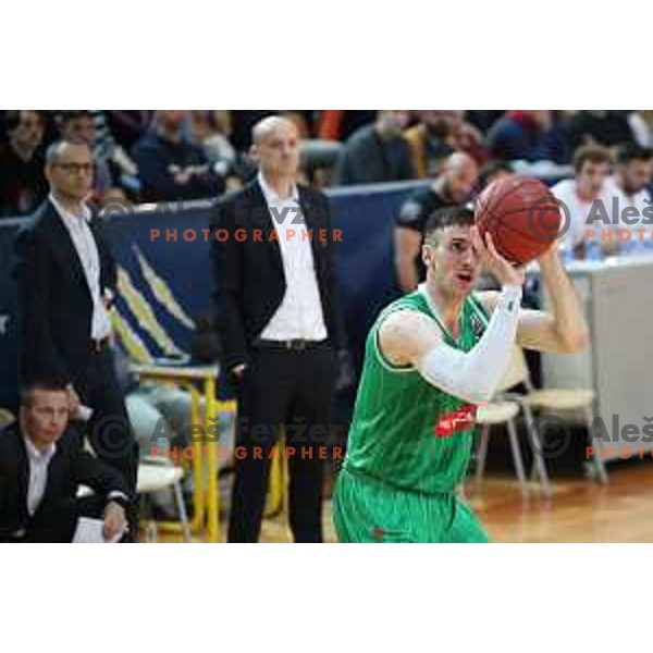 Aleksander Lazic in action during first game of there Final of Nova KBM League basketball match between Sixt Primorska and Petrol Olimpija in Bonifika Arena,Koper, Slovenia on May 18, 2019