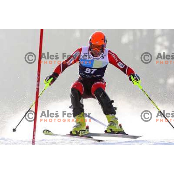 Matija Zavirsek skiing in first run of Europa Cup slalom in Kranjska gora, Slovenia 15.2.2008 