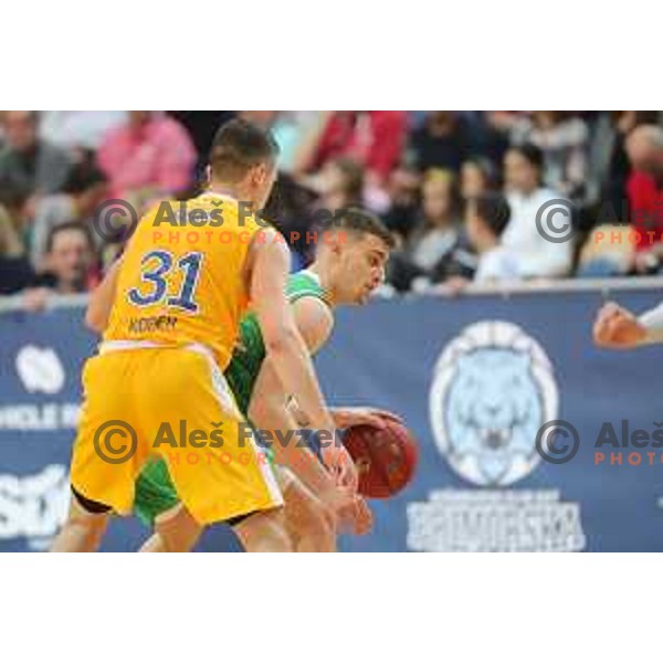 Roko Badzim in action during first game in The Final of Nova KBM League basketball match between Sixt Primorska and Petrol Olimpija in Bonifika Arena,Koper, Slovenia on May 18, 2019