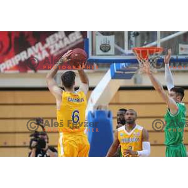 Marjan Cakarun in action during first game in The Final of Nova KBM League basketball match between Sixt Primorska and Petrol Olimpija in Bonifika Arena,Koper, Slovenia on May 18, 2019