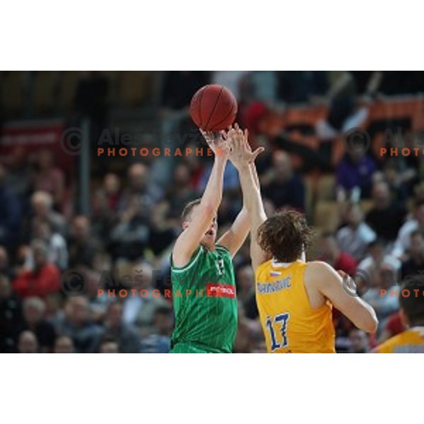 Miha Lapornik in action during first game in The Final of Nova KBM League basketball match between Sixt Primorska and Petrol Olimpija in Bonifika Arena,Koper, Slovenia on May 18, 2019