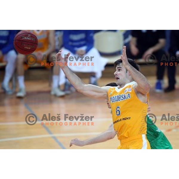 Marjan Cakarun in action during first game of the Final of Nova KBM League basketball match between Sixt Primorska and Petrol Olimpija in Bonifika Arena,Koper, Slovenia on May 18, 2019
