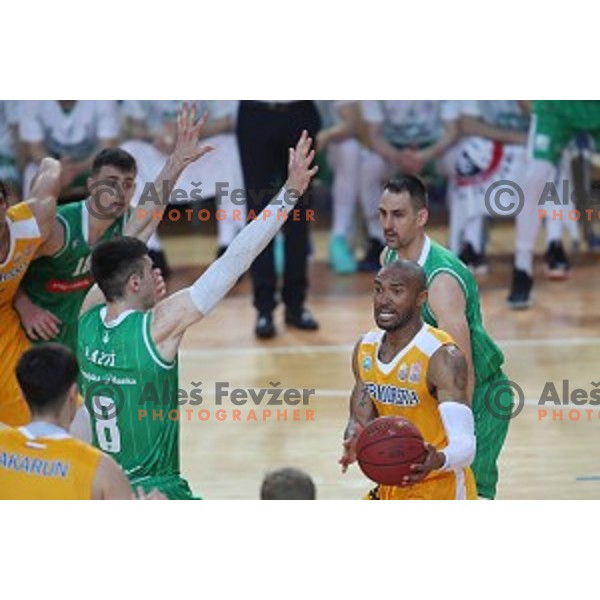Lance Harris in action during first game of the Final of Nova KBM League basketball match between Sixt Primorska and Petrol Olimpija in Bonifika Arena,Koper, Slovenia on May 18, 2019