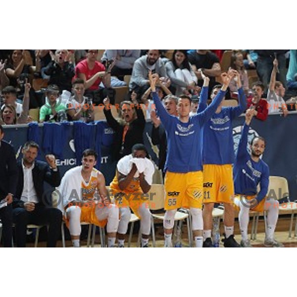Jakob Cebasek in action during first game in The Final of Nova KBM League basketball match between Sixt Primorska and Petrol Olimpija in Bonifika Arena,Koper, Slovenia on May 18, 2019