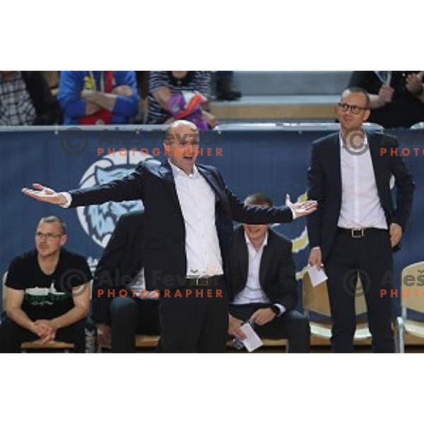 Jure Zdovc in action during first game of the Final of Nova KBM League basketball match between Sixt Primorska and Petrol Olimpija in Bonifika Arena,Koper, Slovenia on May 18, 2019