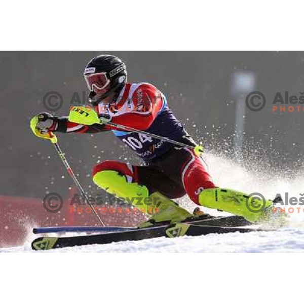 Luka Zajc skiing in first run of Europa Cup slalom in Kranjska gora, Slovenia 15.2.2008 