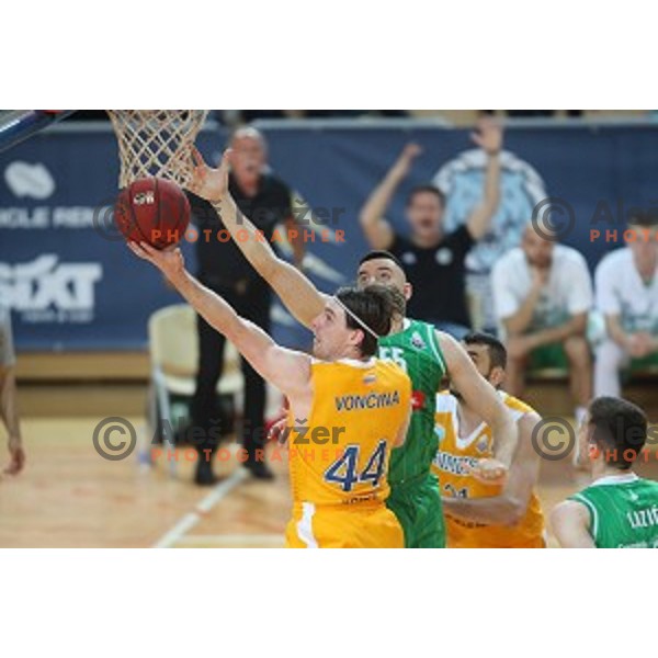 Luka Voncina in action during first game of the Final of Nova KBM League basketball match between Sixt Primorska and Petrol Olimpija in Bonifika Arena,Koper, Slovenia on May 18, 2019