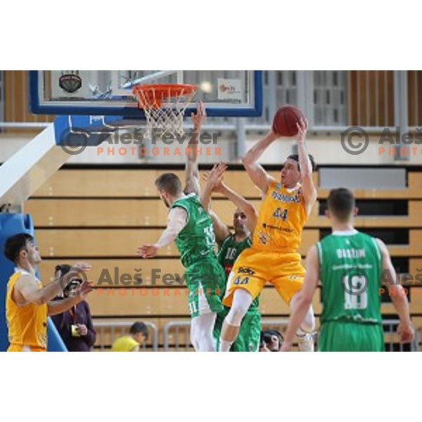 Luka Voncina in action during first game of the Final of Nova KBM League basketball match between Sixt Primorska and Petrol Olimpija in Bonifika Arena,Koper, Slovenia on May 18, 2019