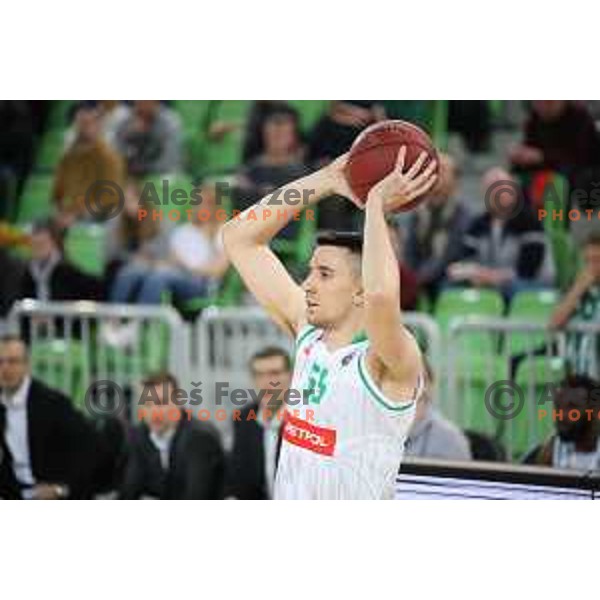 Erjon Kastrati in action during second game in The Final of Nova KBM League basketball match between Petrol Olimpija and Sixt Primorska in Arena Stozice, Ljubljana, Slovenia on May 21, 2019