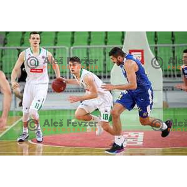 Roko Badzim in action during second game in The Final of Nova KBM League basketball match between Petrol Olimpija and Sixt Primorska in Arena Stozice, Ljubljana, Slovenia on May 21, 2019