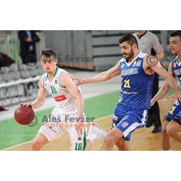 Roko Badzim and Marko Jagodic Kuridza in action during second game in The Final of Nova KBM League basketball match between Petrol Olimpija and Sixt Primorska in Arena Stozice, Ljubljana, Slovenia on May 21, 2019