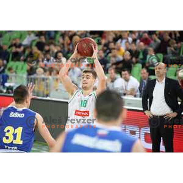 Roko Badzim in action during second game in The Final of Nova KBM League basketball match between Petrol Olimpija and Sixt Primorska in Arena Stozice, Ljubljana, Slovenia on May 21, 2019