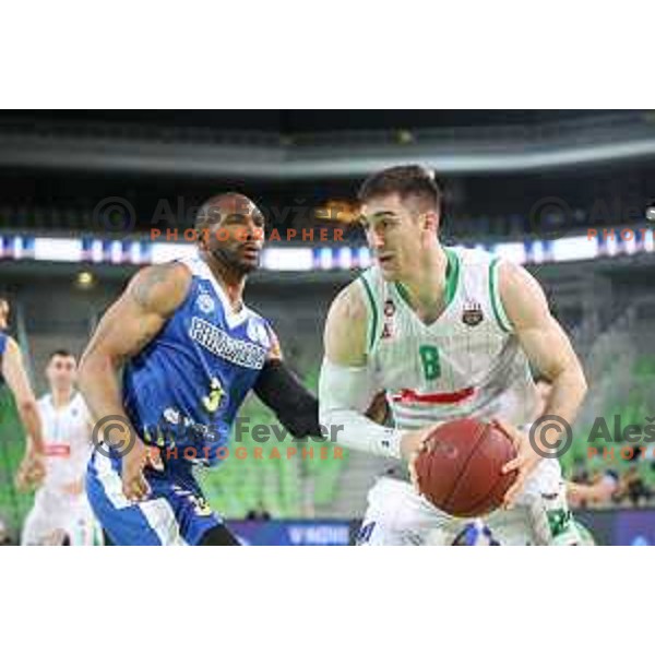 Lance Harris and Aleksandar Lazic in action during second game in The Final of Nova KBM League basketball match between Petrol Olimpija and Sixt Primorska in Arena Stozice, Ljubljana, Slovenia on May 21, 2019