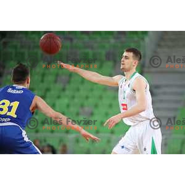 Roko Badzim in action during second game in The Final of Nova KBM League basketball match between Petrol Olimpija and Sixt Primorska in Arena Stozice, Ljubljana, Slovenia on May 21, 2019