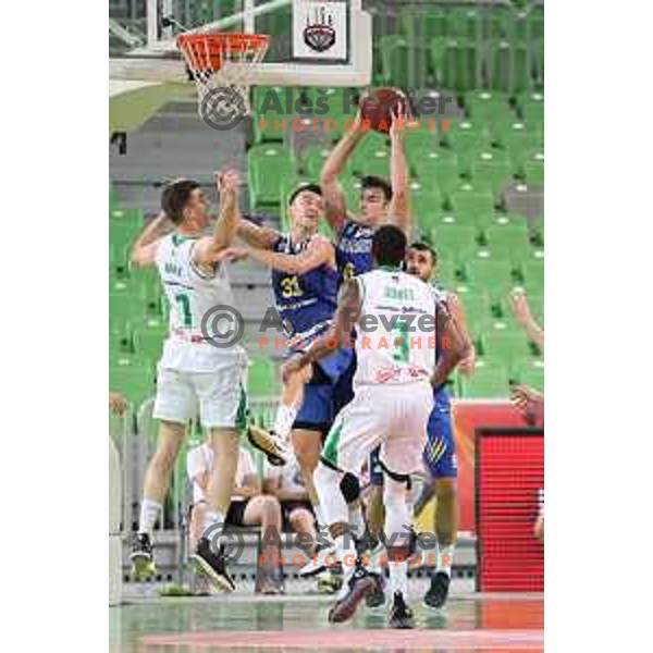 Zan Mark Sisko and Marjan Cakarun in action during second game in The Final of Nova KBM League basketball match between Petrol Olimpija and Sixt Primorska in Arena Stozice, Ljubljana, Slovenia on May 21, 2019