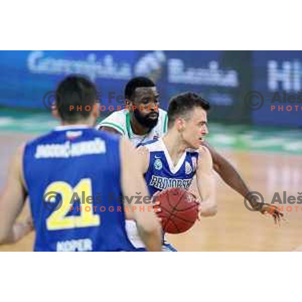 Zan Mark Sisko in action during second game in The Final of Nova KBM League basketball match between Petrol Olimpija and Sixt Primorska in Arena Stozice, Ljubljana, Slovenia on May 21, 2019