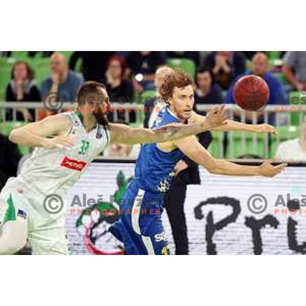 Bojan Radulovic and Ivan Marinkovic in action during second game in The Final of Nova KBM League basketball match between Petrol Olimpija and Sixt Primorska in Arena Stozice, Ljubljana, Slovenia on May 21, 2019