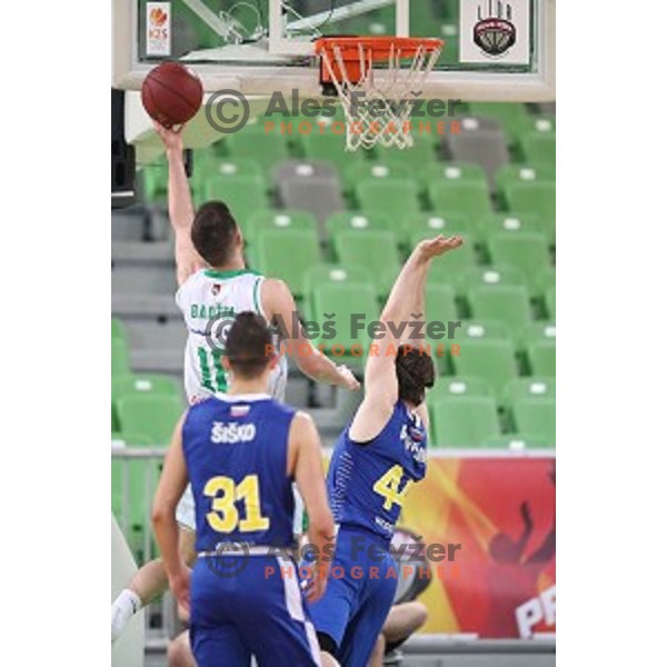 Roko Badzim in action during second game in The Final of Nova KBM League basketball match between Petrol Olimpija and Sixt Primorska in Arena Stozice, Ljubljana, Slovenia on May 21, 2019
