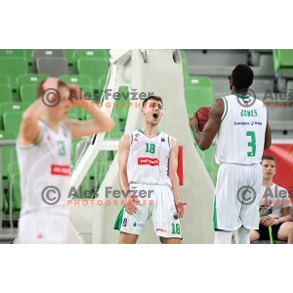 Roko Badzim in action during second game in The Final of Nova KBM League basketball match between Petrol Olimpija and Sixt Primorska in Arena Stozice, Ljubljana, Slovenia on May 21, 2019