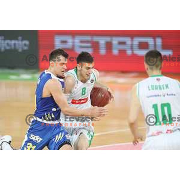 Zan Mark Sisko and Aleksandar Lazic in action during second game in The Final of Nova KBM League basketball match between Petrol Olimpija and Sixt Primorska in Arena Stozice, Ljubljana, Slovenia on May 21, 2019